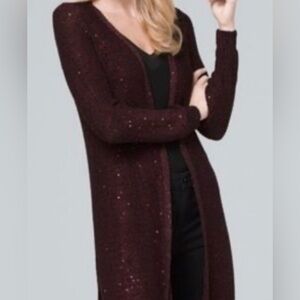 🆕 White House Black Market sequin sweater duster in burgundy size small